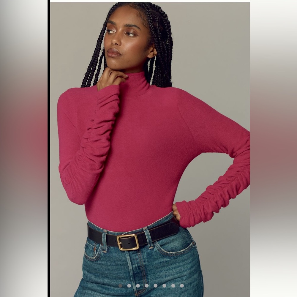 BY ANTHROPOLOGIE RUCHED-SLEEVE TURTLENECK TOP
